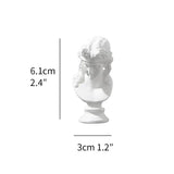 White decorative bust with measurements on a white background