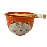 Donburi Bowl with Chopsticks - Lucky Cats