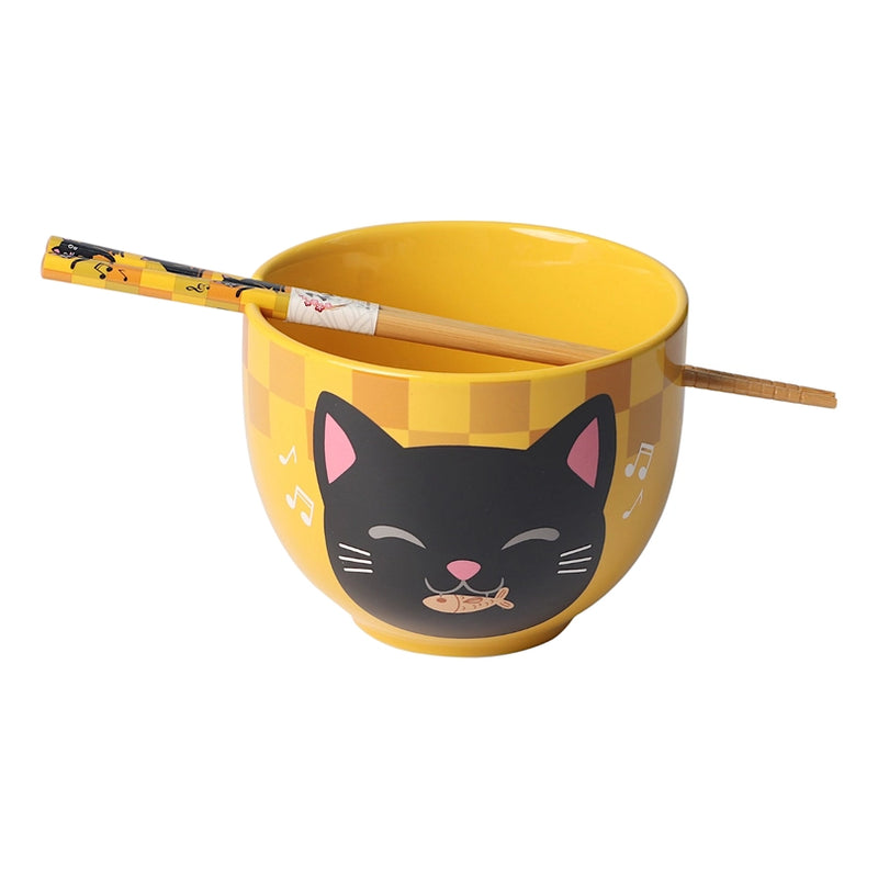 Donburi Bowl with Chopsticks - Lucky Cats