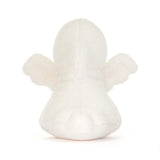 A white plush ghost toy with soft wing-like arms, photographed from the back against a clean white background.