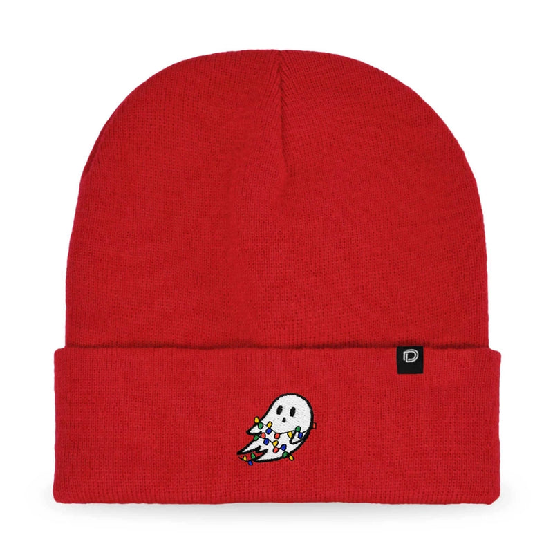 Beanie Cap - Christmas Lights Ghost Red
