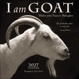 Goat calendar cover with text 'I am GOAT' and a quote by George Berkeley, featuring a black and white photo of a goat.