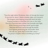Text poem about a festive night with  cats on a pastel background.