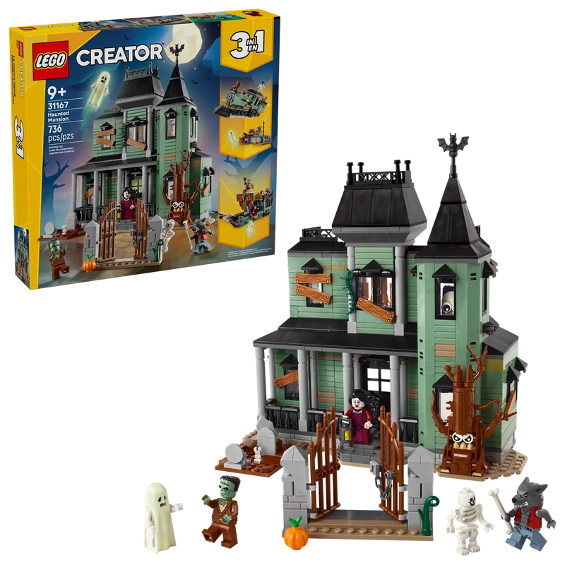 LEGO Creator haunted house set with packaging on a white background