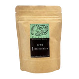 A kraft paper stand-up pouch of Kakawa Chocolate House 1790 Jeffersonian chocolate, shown against a white background.