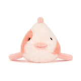 Plush fish toy with pink and orange colors on a white background