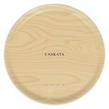 A round wooden serving board or tray with a light natural wood grain finish and the brand name 'CASKATA' printed in black serif font at the center, shown on a white background.