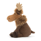 Brown and tan plush toy moose on a white background