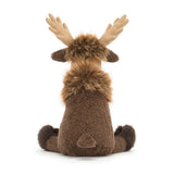 Brown and tan plush toy moose on a white background