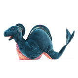 Blue plush toy resembling a dragon on a white background