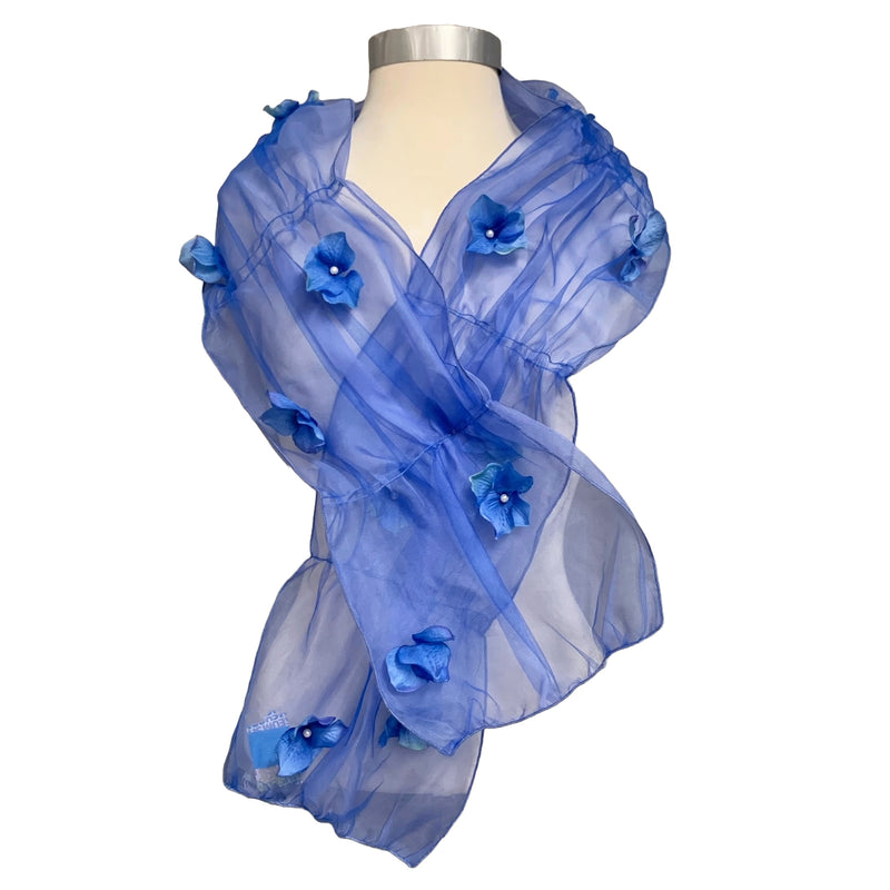 Wrap Organza Blue Flowers Pearl