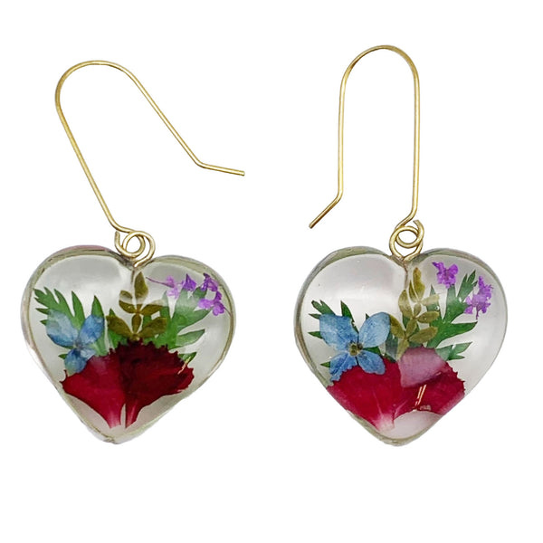 Earrings - Heart with Natural Flowers
