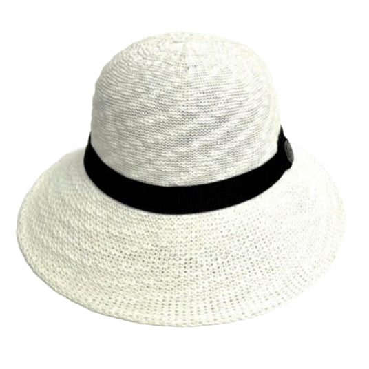 Hat - White Cotton Black Ribbon