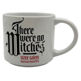 White mug with black and red text on a white background