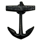 A black metal anchor enamel pin, shown against a plain white background.