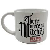 White mug with black and red text on a white background