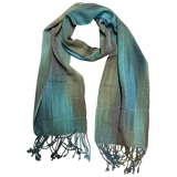 Multicolored scarf with fringes on a white background