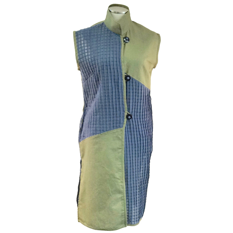Long Vest Dress Blue Olive Linen Medium Long Vest Dress Blue Olive Linen Medium
