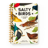 Sticker book titled 'Salty Birds' with colorful bird illustrations on a white background.