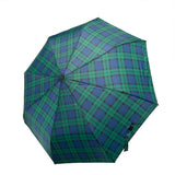 Green and blue plaid umbrella on a white background