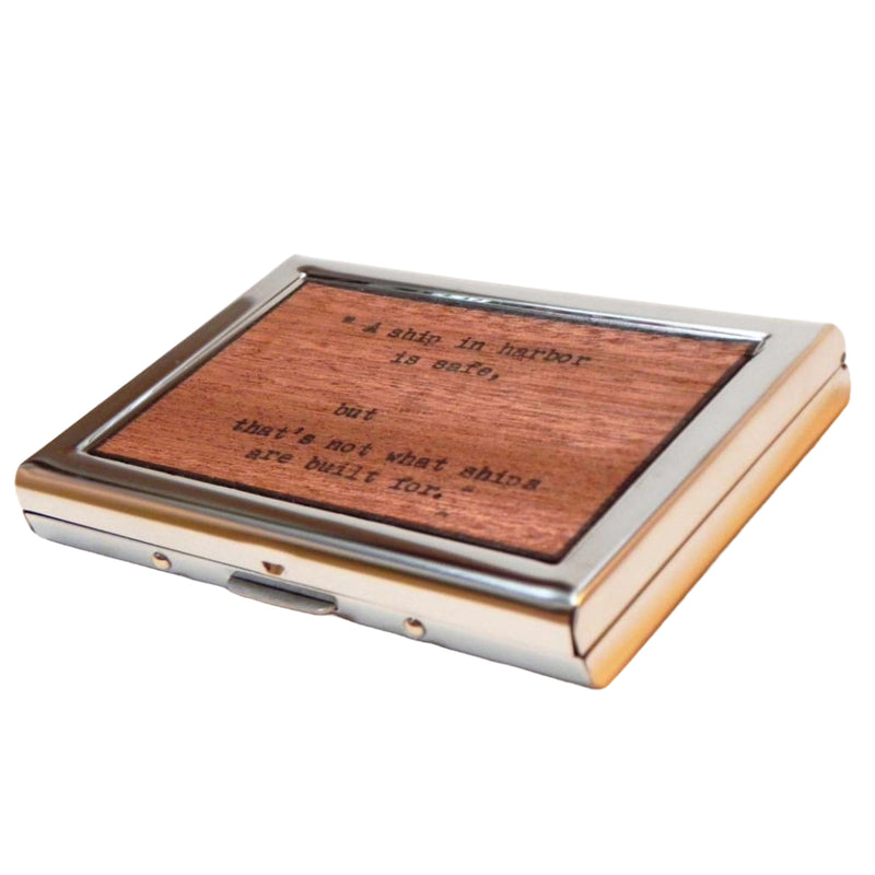 Ship Quote Card Case Mahogany Wood