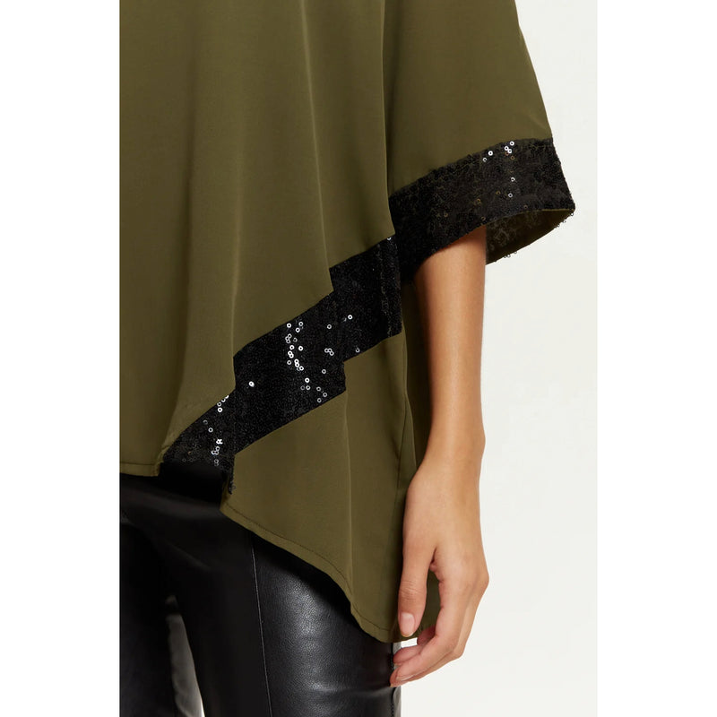 Top Sequin Satin Khaki