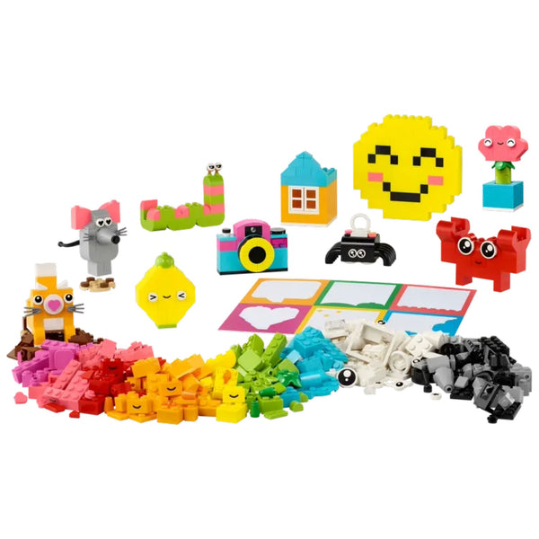 Assorted colorful building blocks on a white background