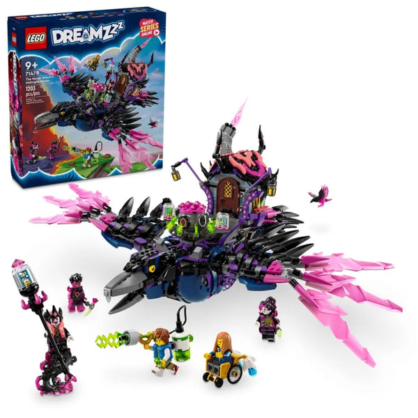 LEGO Dreamzzz set with bird and figures next to its packaging on a white background
