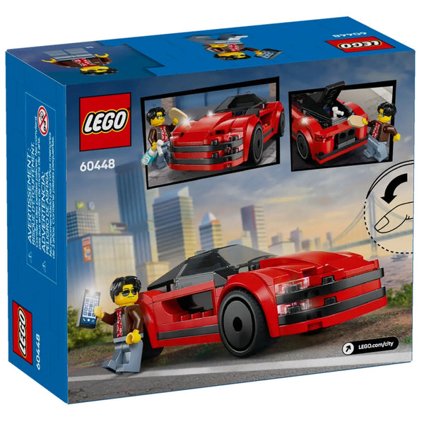 LEGO 60448 sports car set packaging with cityscape background