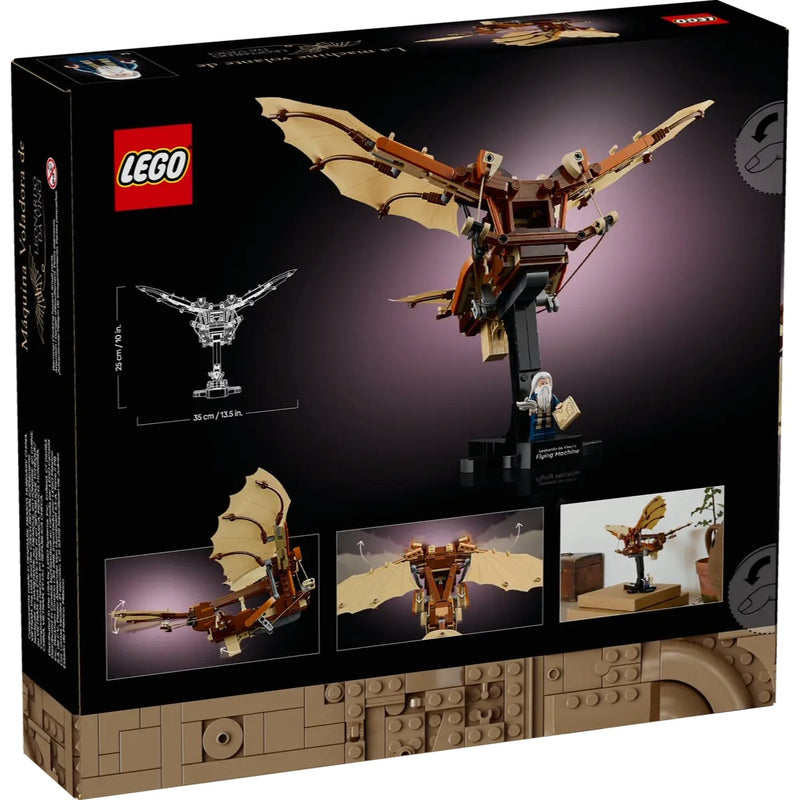 LEGO set packaging with flying machine model and product images on a dark background