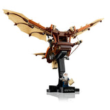 LEGO model of a flying machine with a character on a white background