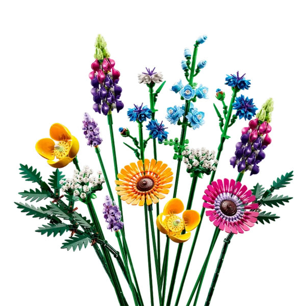 Colorful LEGO flowers on a white background