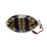 Decorative pouch with tribal patterns and colorful drawstring on a white background