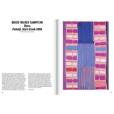 Colorful textile design with text on a white background