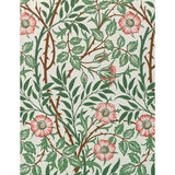Floral pattern with pink flowers and green leaves on a white background
