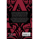 Book back cover with red and black design and text