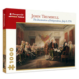 1000 piece puzzle box title John Trumbull: The Declaration of Independence, July 4, 1776. Historic painting of the signing of the Declaration of Independence.