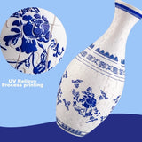 Blue and White puzzle vase on a blue background