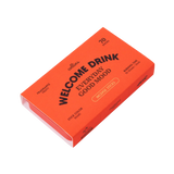 A bright orange rectangular box of incense sticks, labeled 'WELCOME DRINK EVERYDAY GOOD MOOD' in black text, shown on a plain white background.