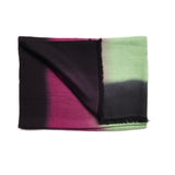 Color-blocked scarf with black, pink, and green on a white background