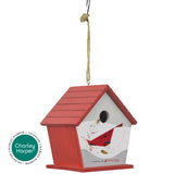 Red and white birdhouse with artistic design on a white background, featuring the Charley Harper brand.