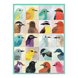 Image with colorful bird illustrations in a grid pattern