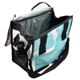 Multi-color bag with black straps on a white background