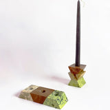 Triangle Gemstone puzzle  / 3piece candelabra - Green Orange Cream