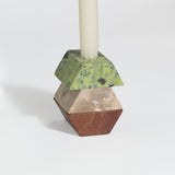 Triangle Gemstone puzzle  / 3piece candelabra - Green Orange Cream