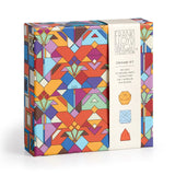 Colorful geometric-patterned origami kit box with 'Frank Lloyd Wright Collection' branding.