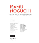 Book page for 'Isamu Noguchi "I Am Not a Designer"' edited by Monica Obeniski and Marin R. Sullivan, featuring a white background with bold red title text and black contributor names and the High/Regu/Electa logos.