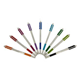 Set of colorful pens with multicolored caps on a white background