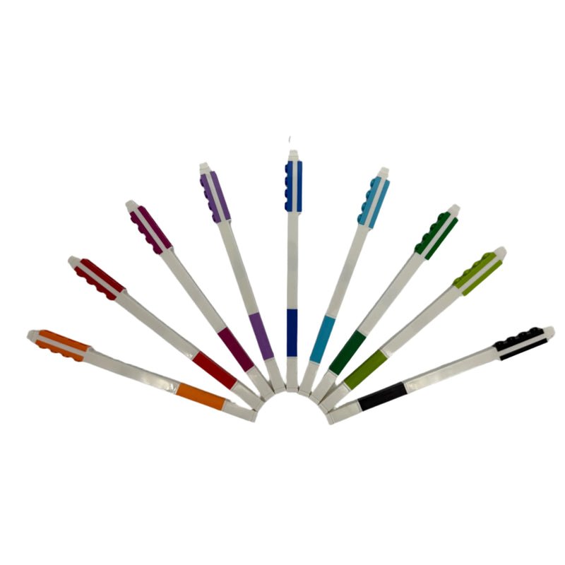 Set of colorful pens with multicolored caps on a white background