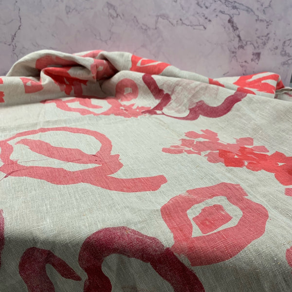 Tablecloth Pink Abstract Flowers Linen